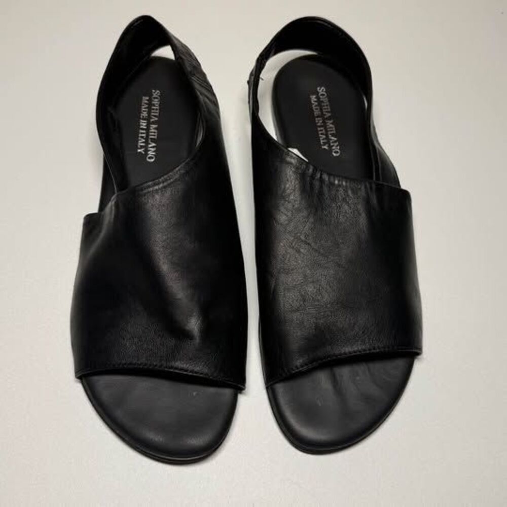 Sophia Milano Black Leather Slingback Sandals Made in Italy Size 8